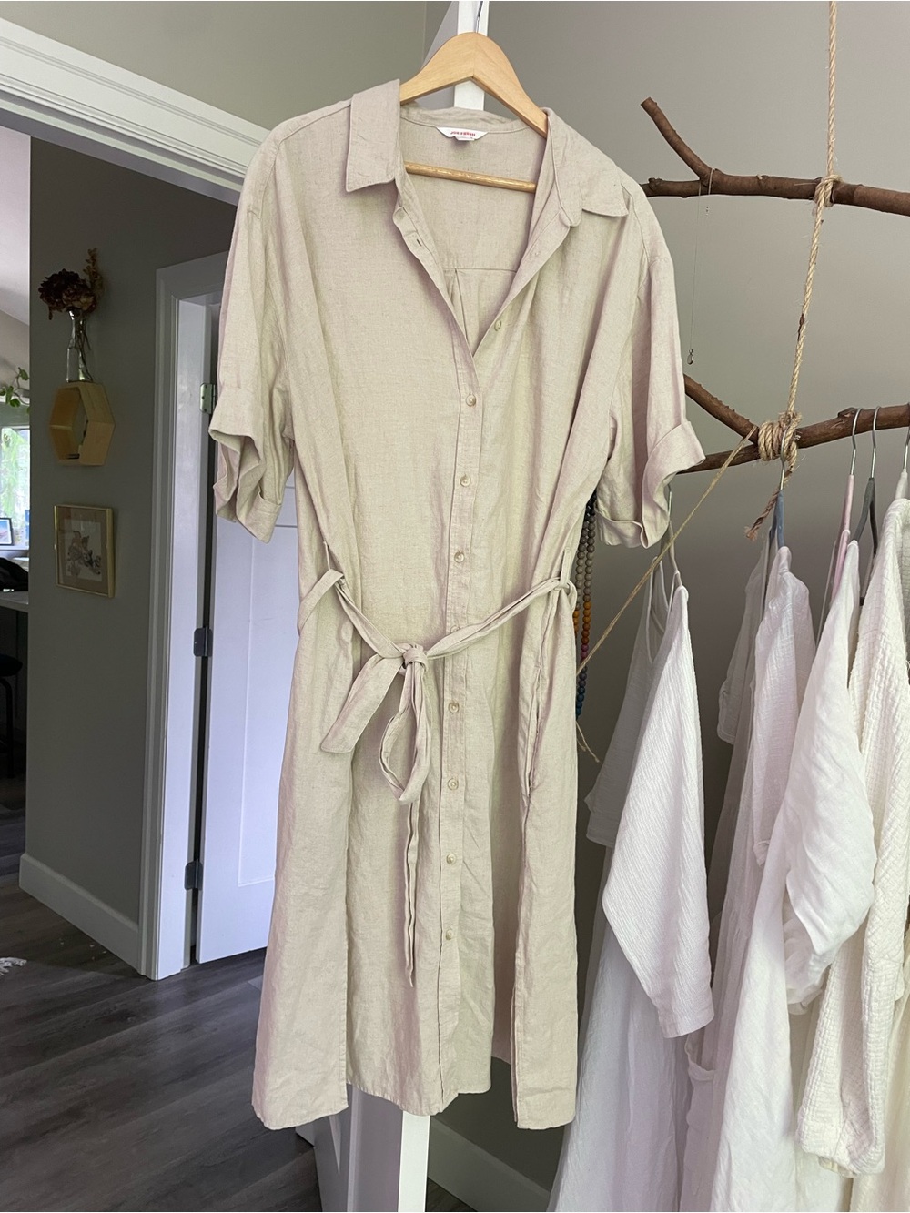 Joe fresh linen blend button down midi dress in oatmeal 1X